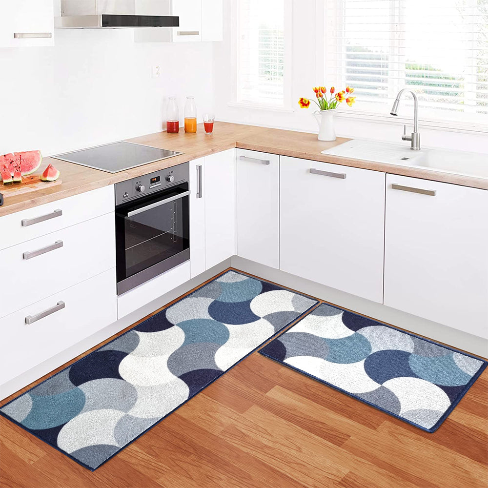 Pattern Circular Floor Mats - Blue and Grey