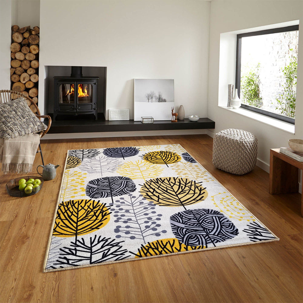 Circle Tree Rug- Beige and Yellow
