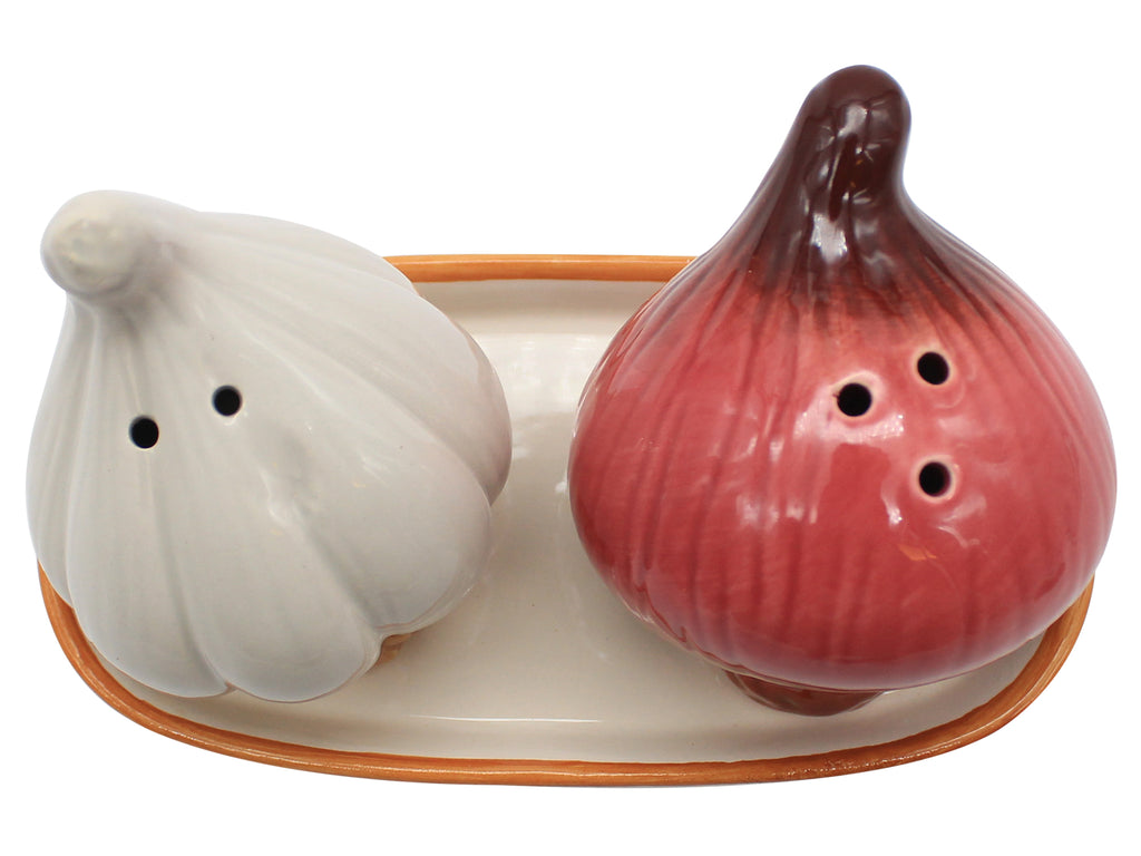 Onion And Garlic Salt And Pepper Set With Tray