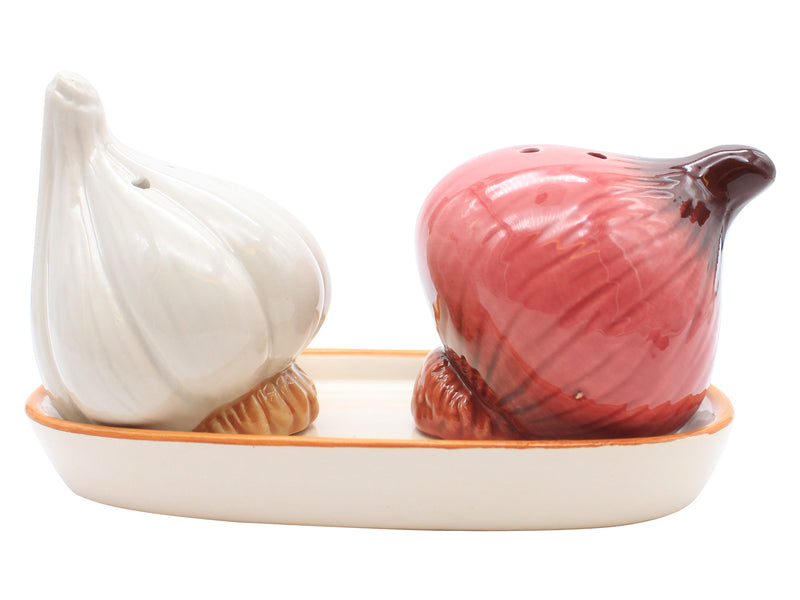 Onion And Garlic Salt And Pepper Set With Tray