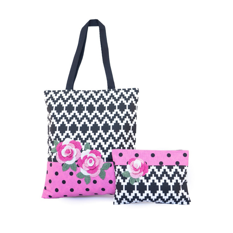 Floral Women's Tote Bag With Pouch - Pink