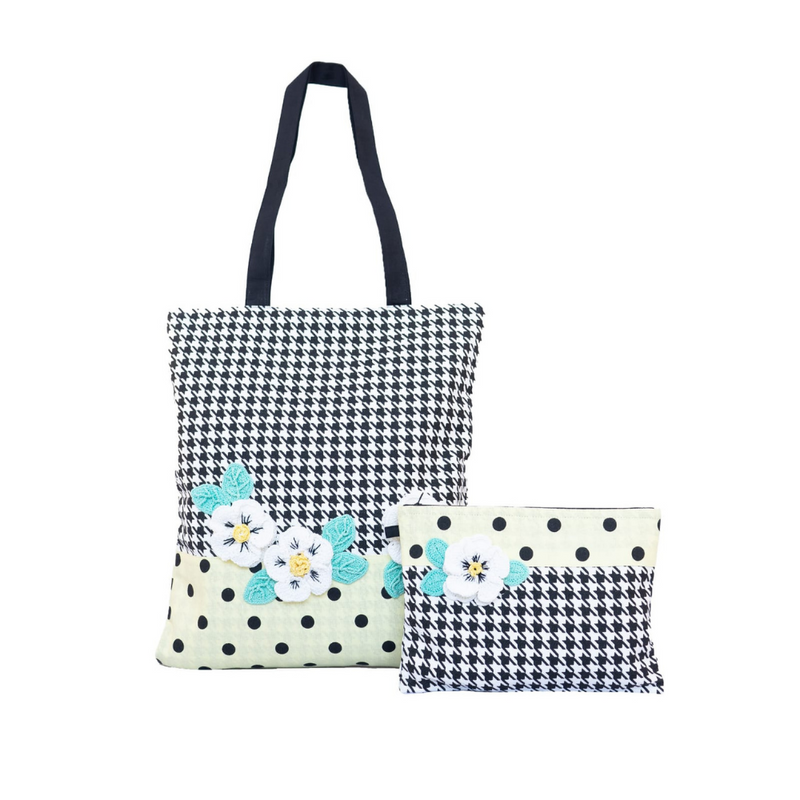 Floral Women's Tote Bag With Pouch - Yellow