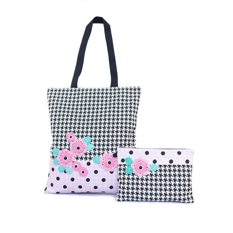 Floral Women's Tote Bag With Pouch - Light Pink