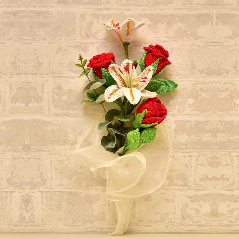 Handcrafted Crochet Rose & Lily  Bouquet