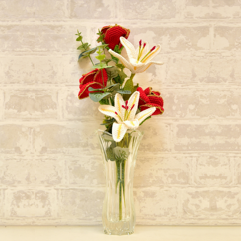 Handcrafted Crochet Lily & Rose  Bouquet