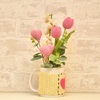 Handcrafted Crochet Heart & Tulip Mug  Bouquet