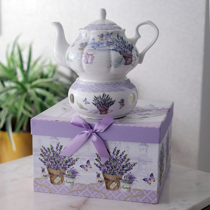 Large Lavender Teapot with Burner Stand