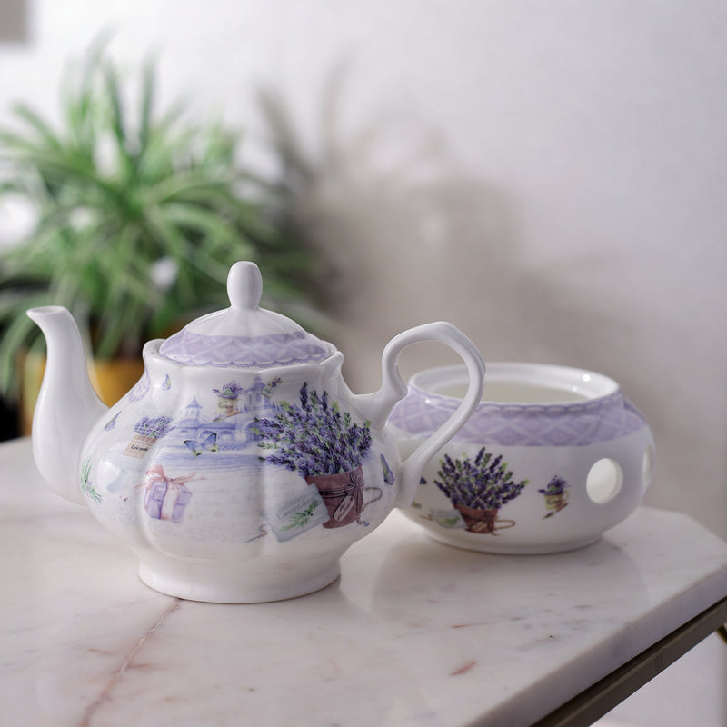 Large Lavender Teapot with Burner Stand