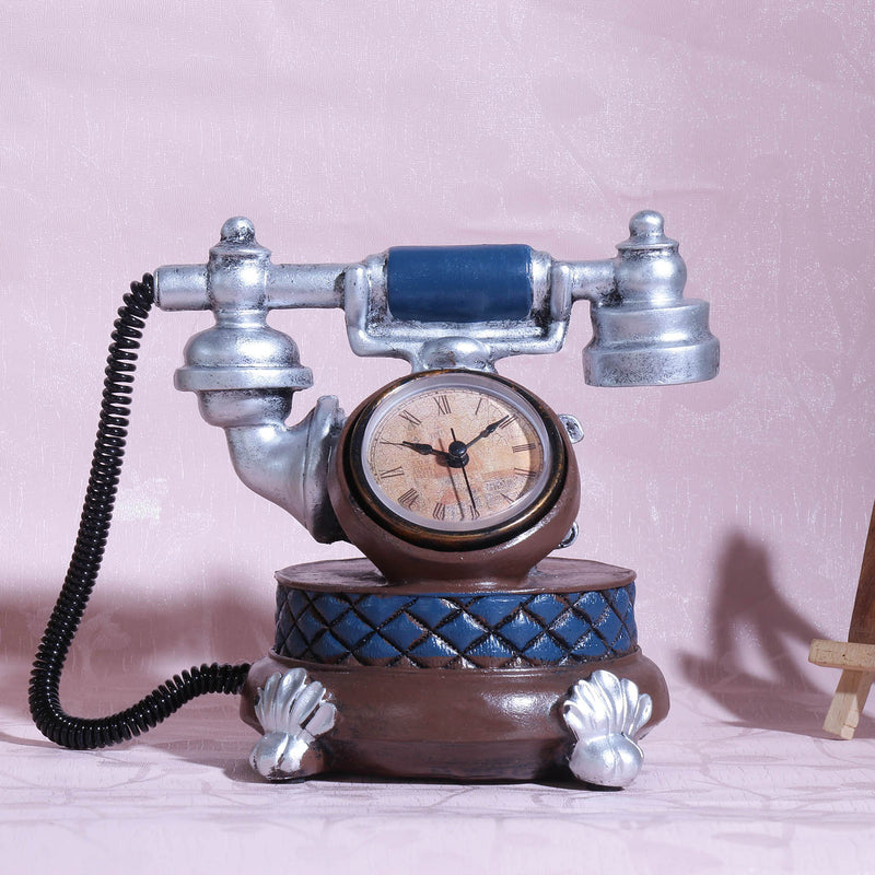 Vintage Telephone Tabletop Clock - Brown