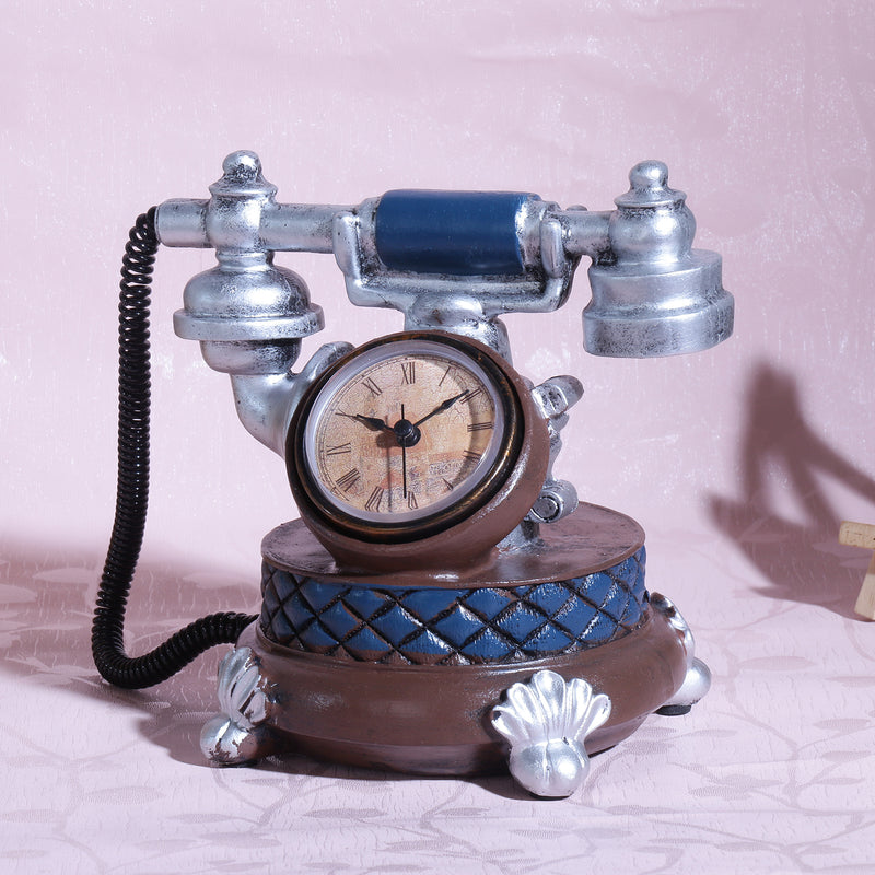 Vintage Telephone Tabletop Clock - Brown