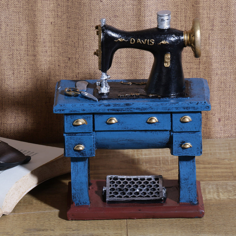 Rustic Blue Sewing Machine Decorative Showpiece