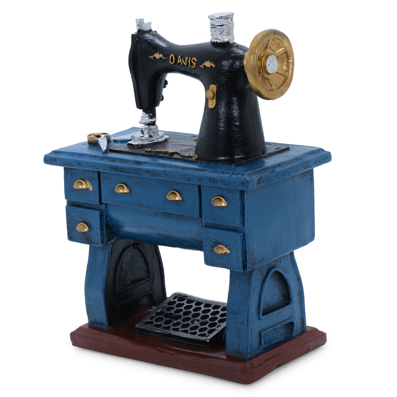 Rustic Blue Sewing Machine Decorative Showpiece