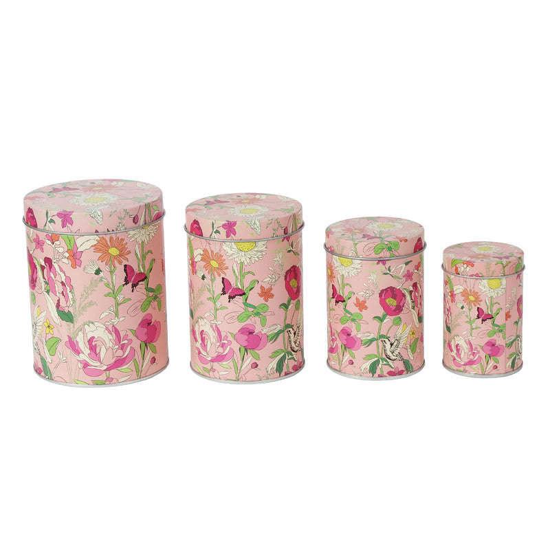 Long Floral Storage Tins - Pink (Set Of 4)