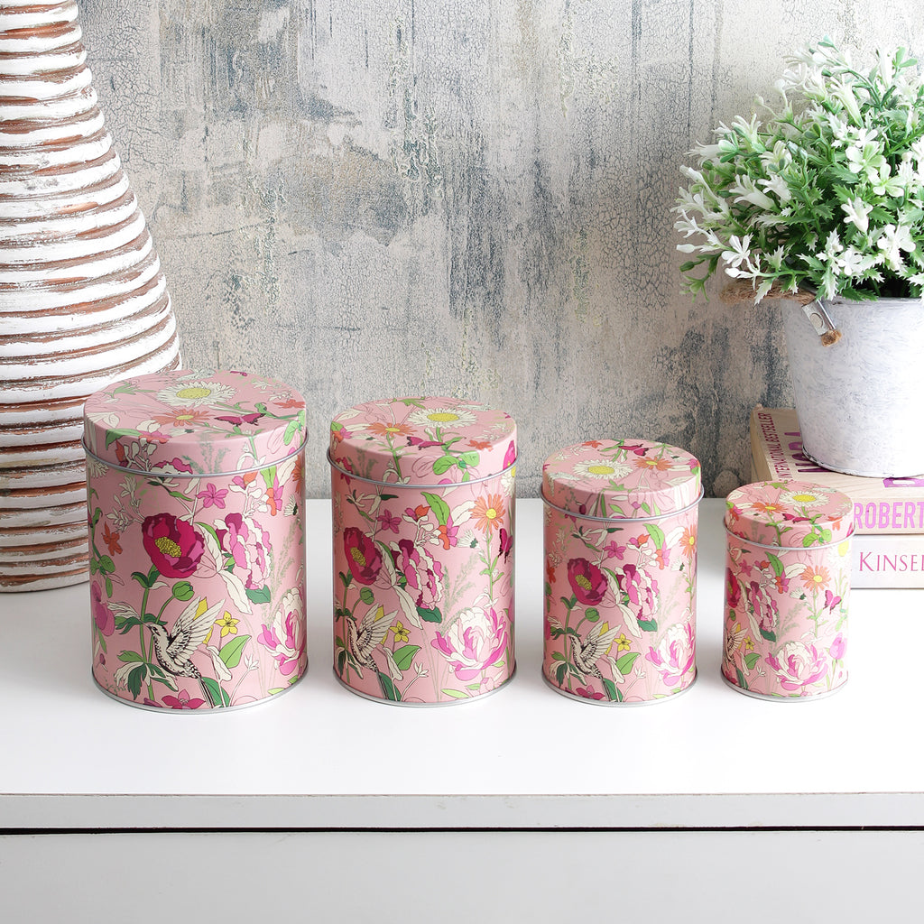 Long Floral Storage Tins - Pink (Set Of 4)
