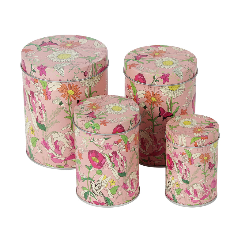 Long Floral Storage Tins - Pink (Set Of 4)