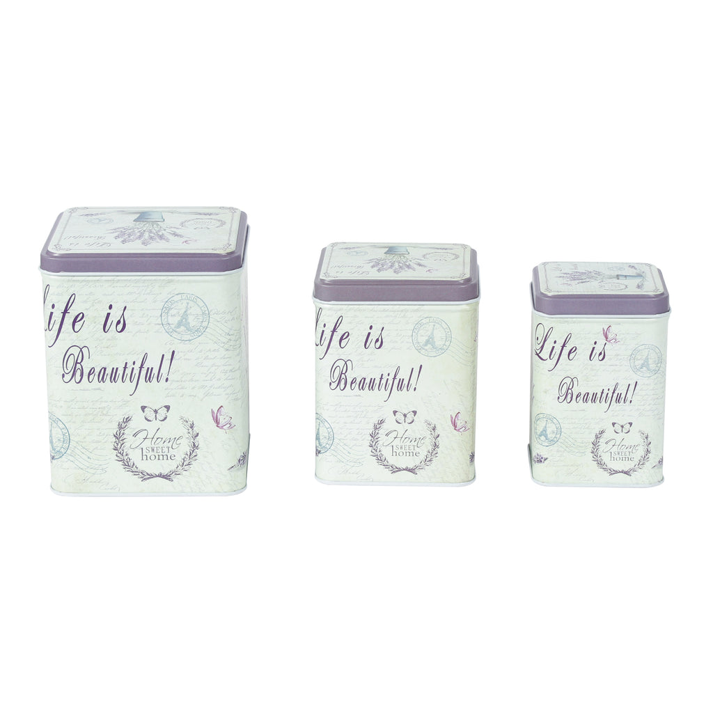 Square Lavender Vase Storage Tins (Set Of 3)