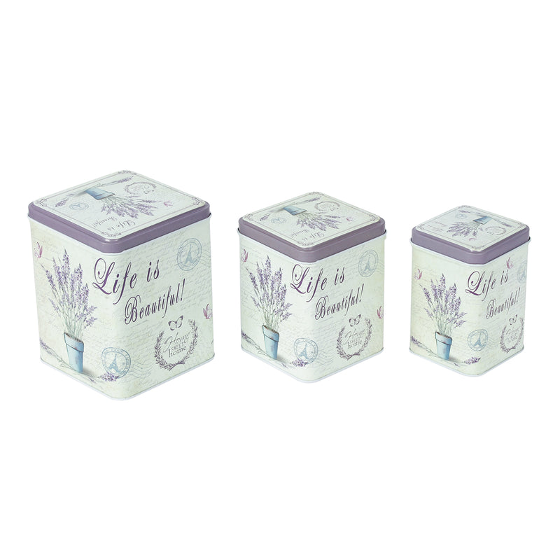 Square Lavender Vase Storage Tins (Set Of 3)
