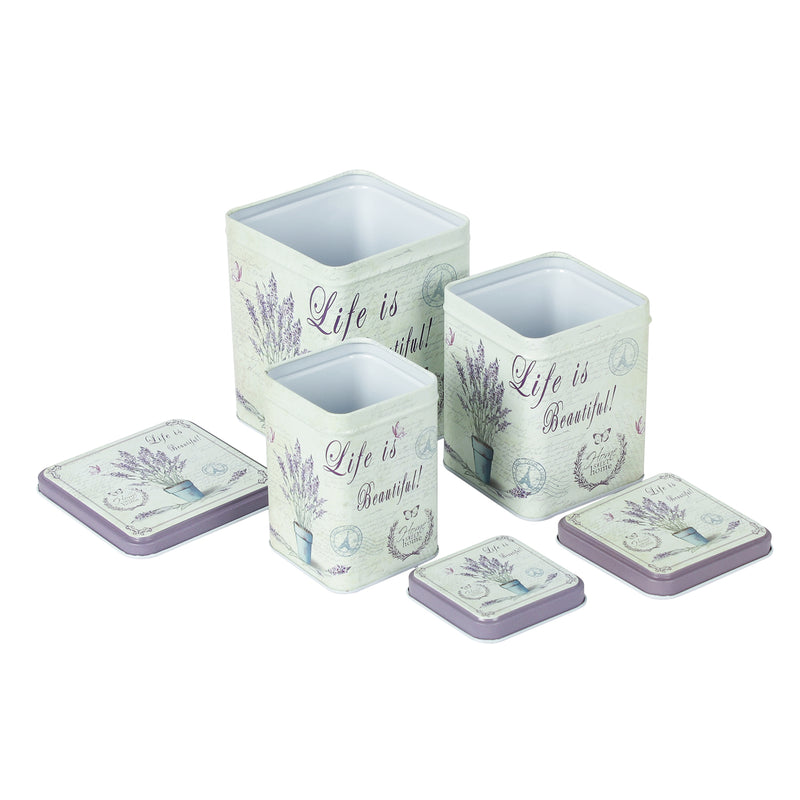 Square Lavender Vase Storage Tins (Set Of 3)