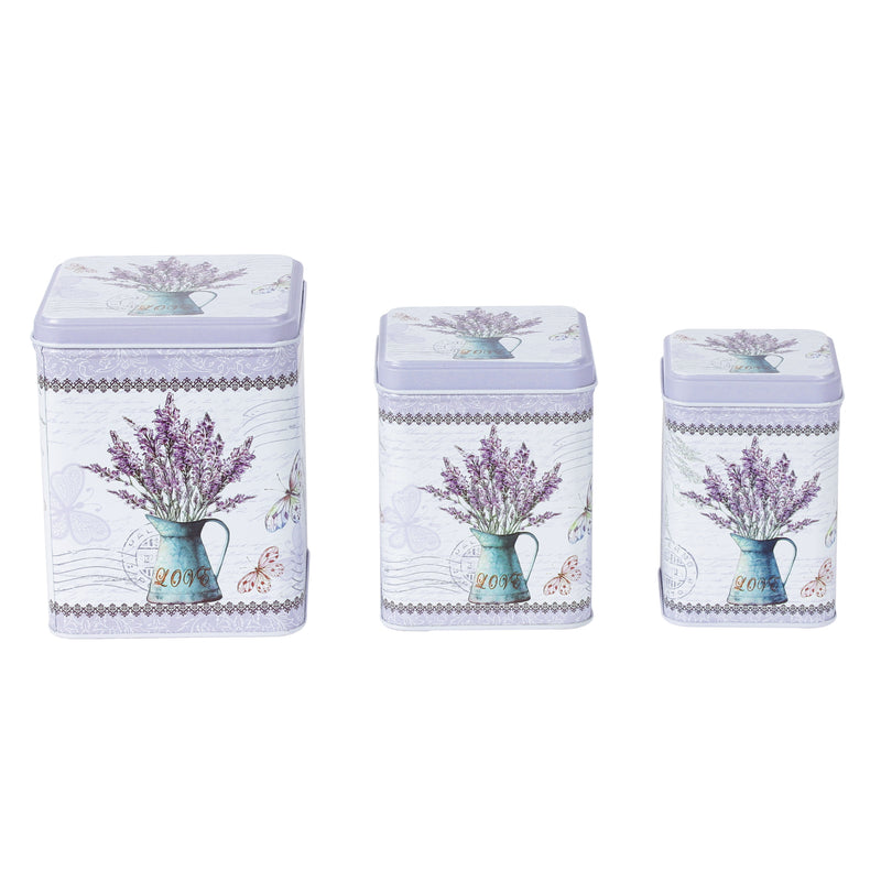 Square Light Lavender Storage Tins ( Set Of 3)