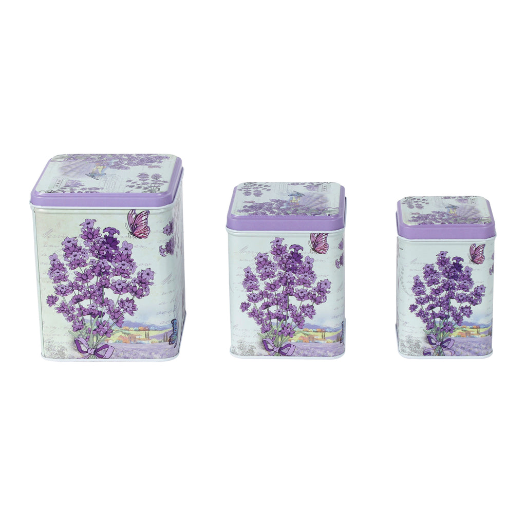 Square Dark Lavender Storage Tins (Set Of 3)