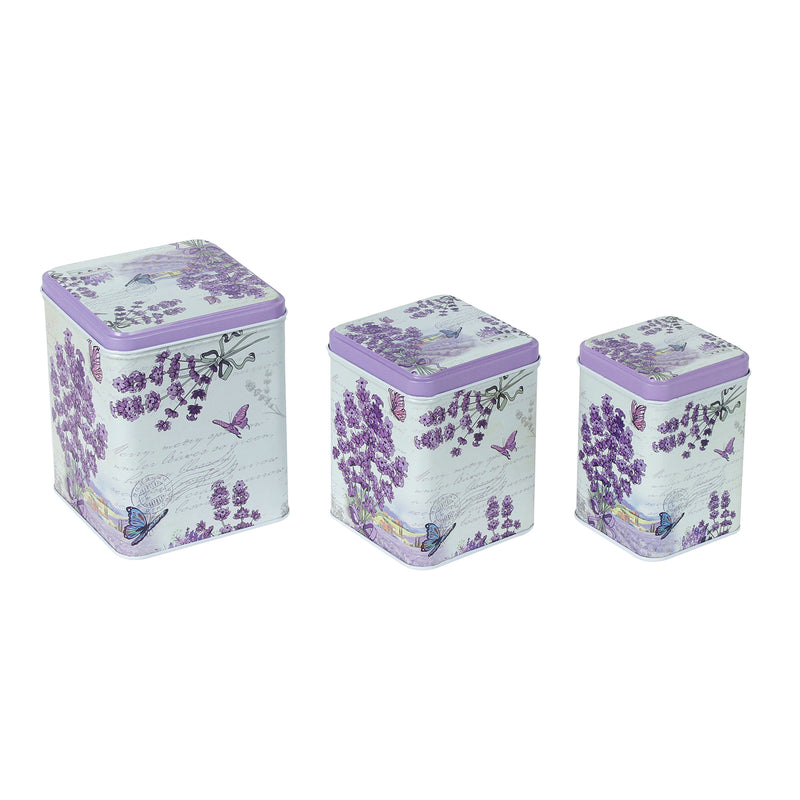 Square Dark Lavender Storage Tins (Set Of 3)