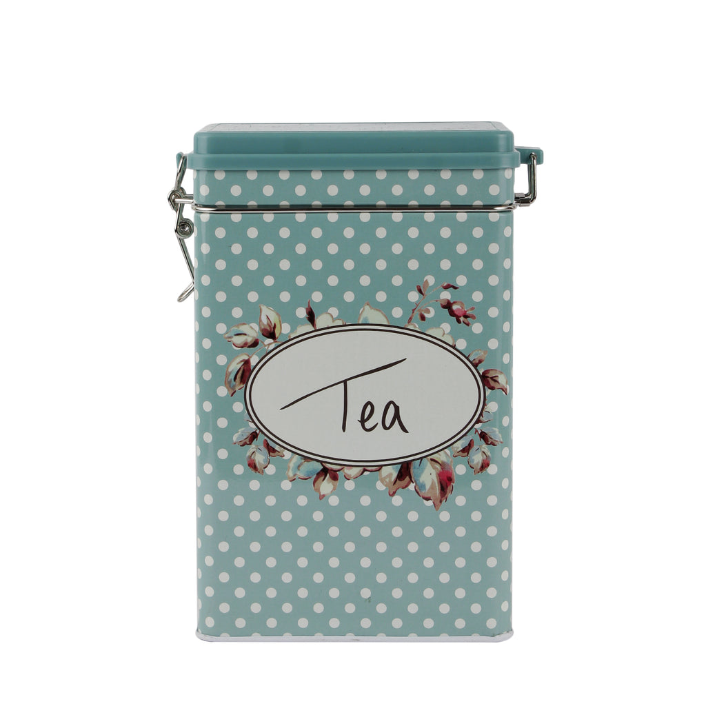 Blue Dotted Tea Storage Box with Hinged Lid