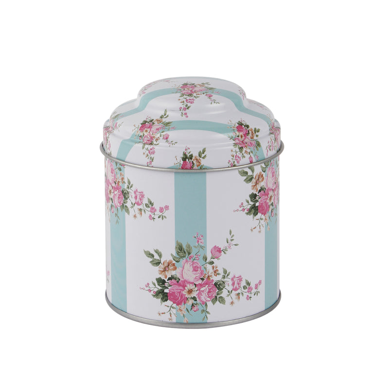 Floral Striped Metal Tin Canister