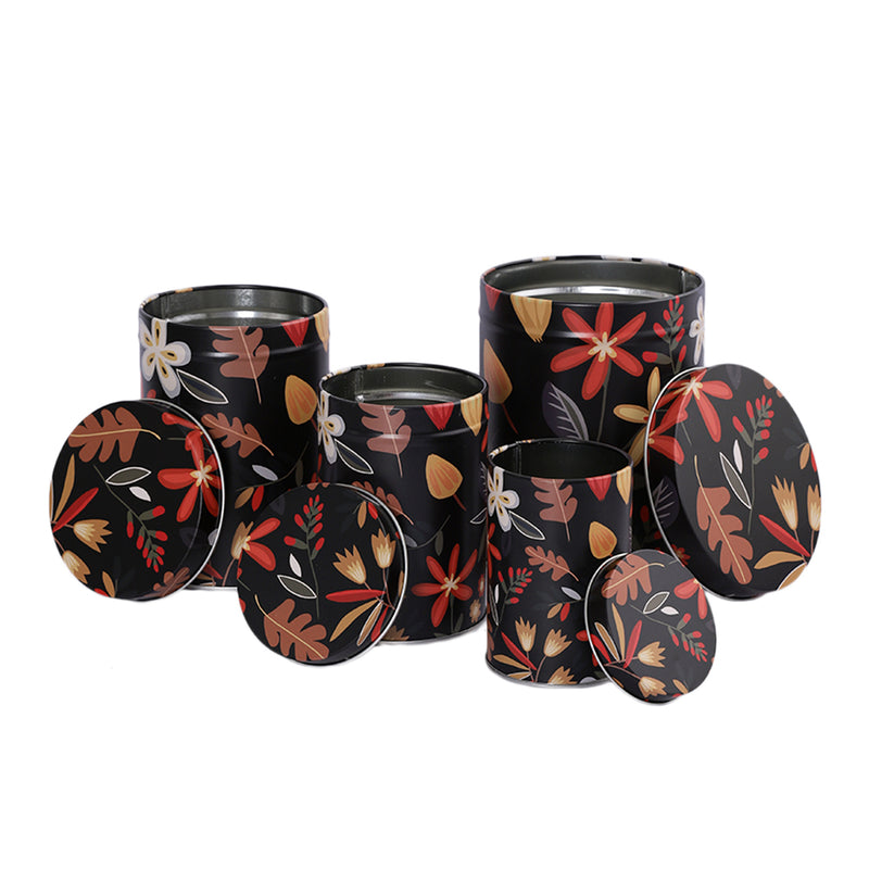 Long Dark Floral Storage Tins - Black (Set of 4)