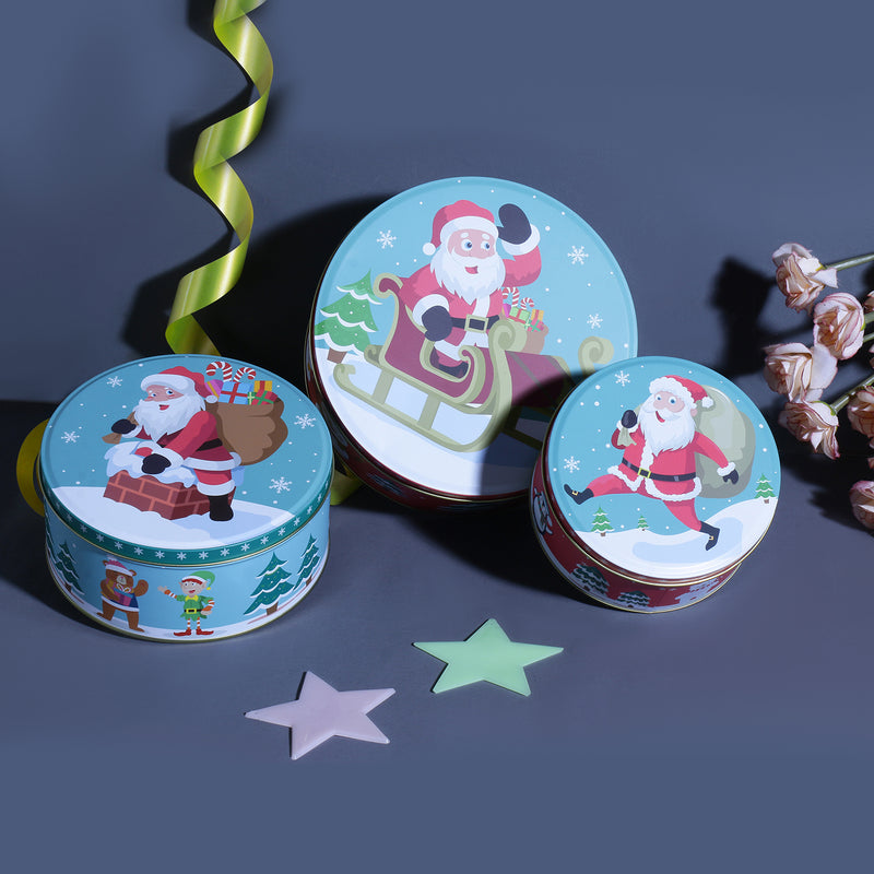 Santa Bringing Gifts Round Storage Box (Set of 3)