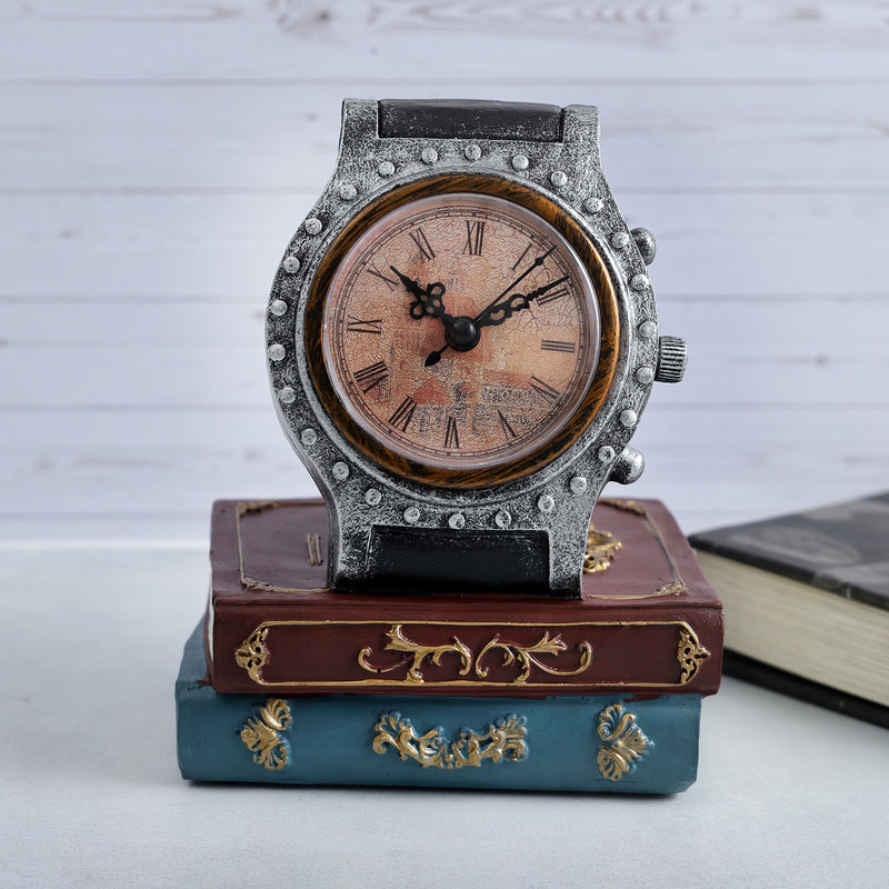 Vintage Clock & Books Tabletop Accent -  Silver