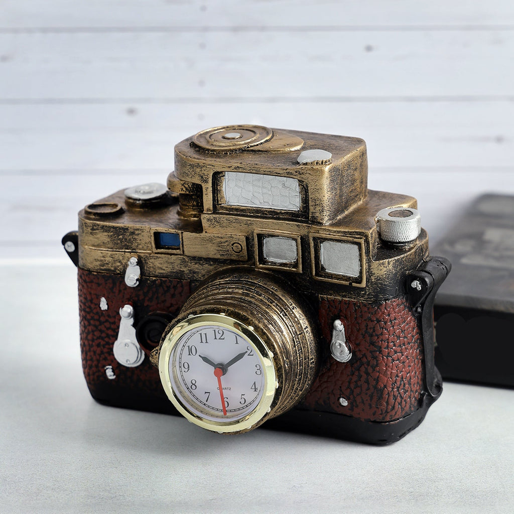 Vintage Camera Clock Decorative Accent -Brown