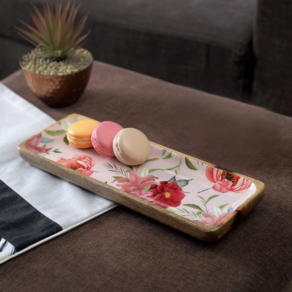 Vintage Floral Wooden Serving Platter - Rectangle