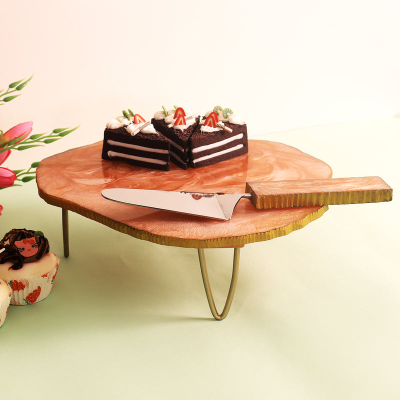 Granite Texture Cake Stand with Server - Pink