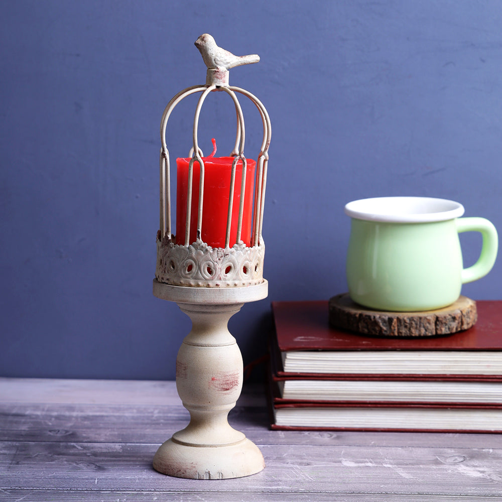Antique Iron Bird Cage Candle Stand
