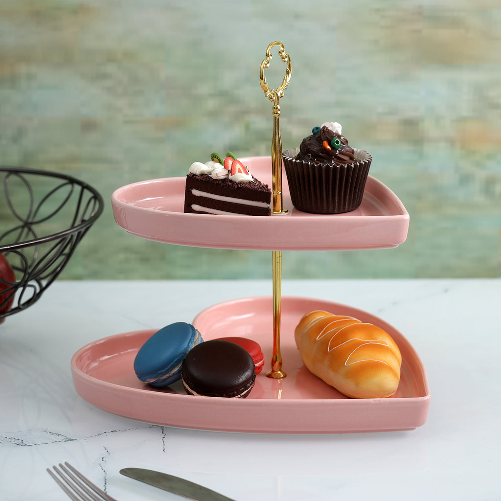 Pink Heart Shaped Ceramic Cake Stand