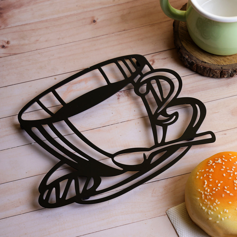 Tea Cup Pattern Hot Plate Stand - Black
