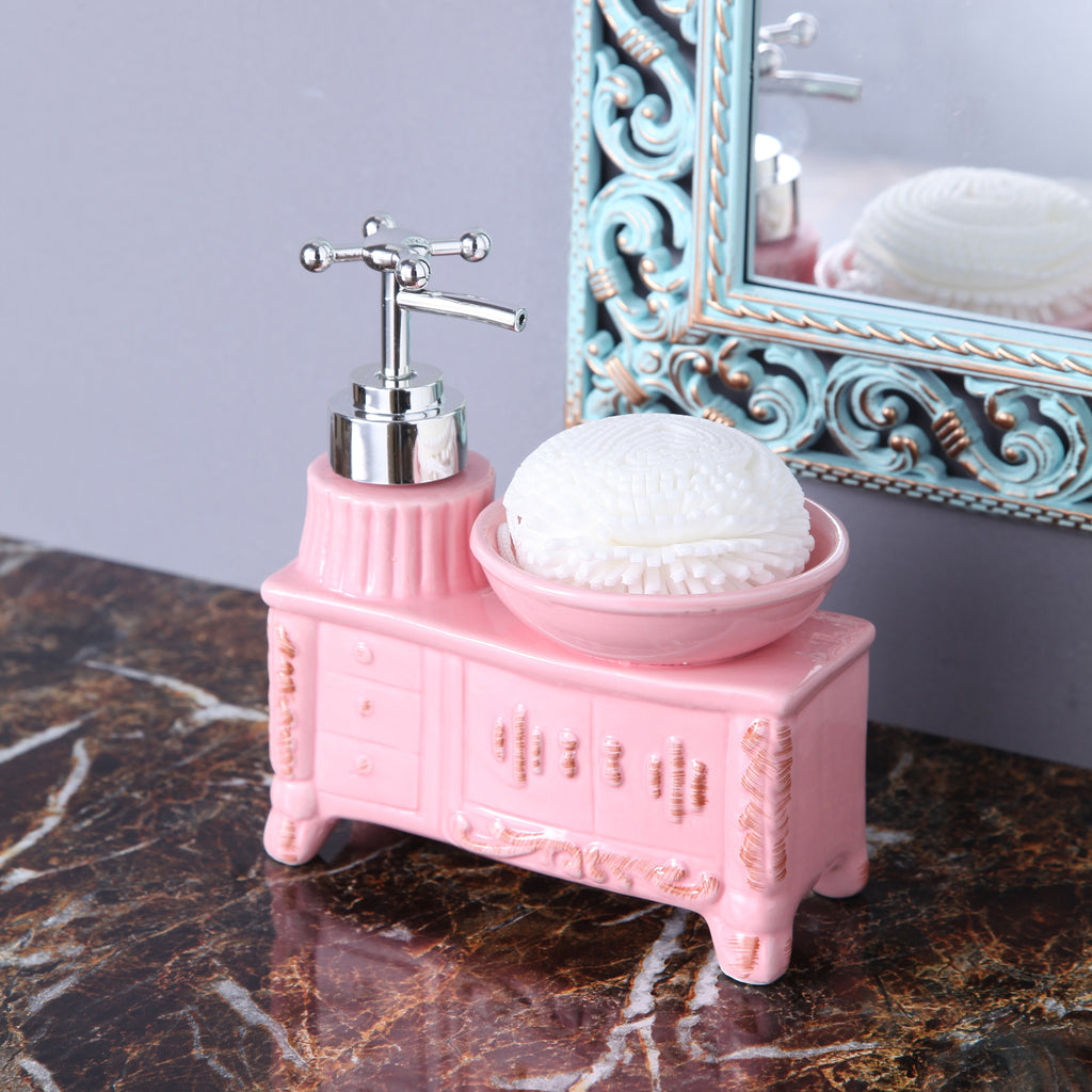 Pink Washbasin Soap Dispenser With Sponge
