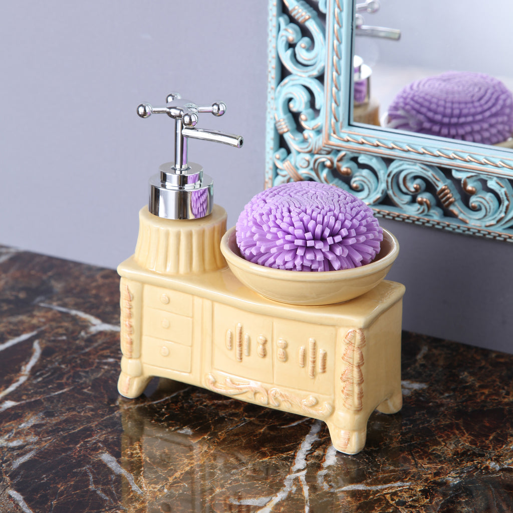 Cream Washbasin Soap Dispenser With Sponge