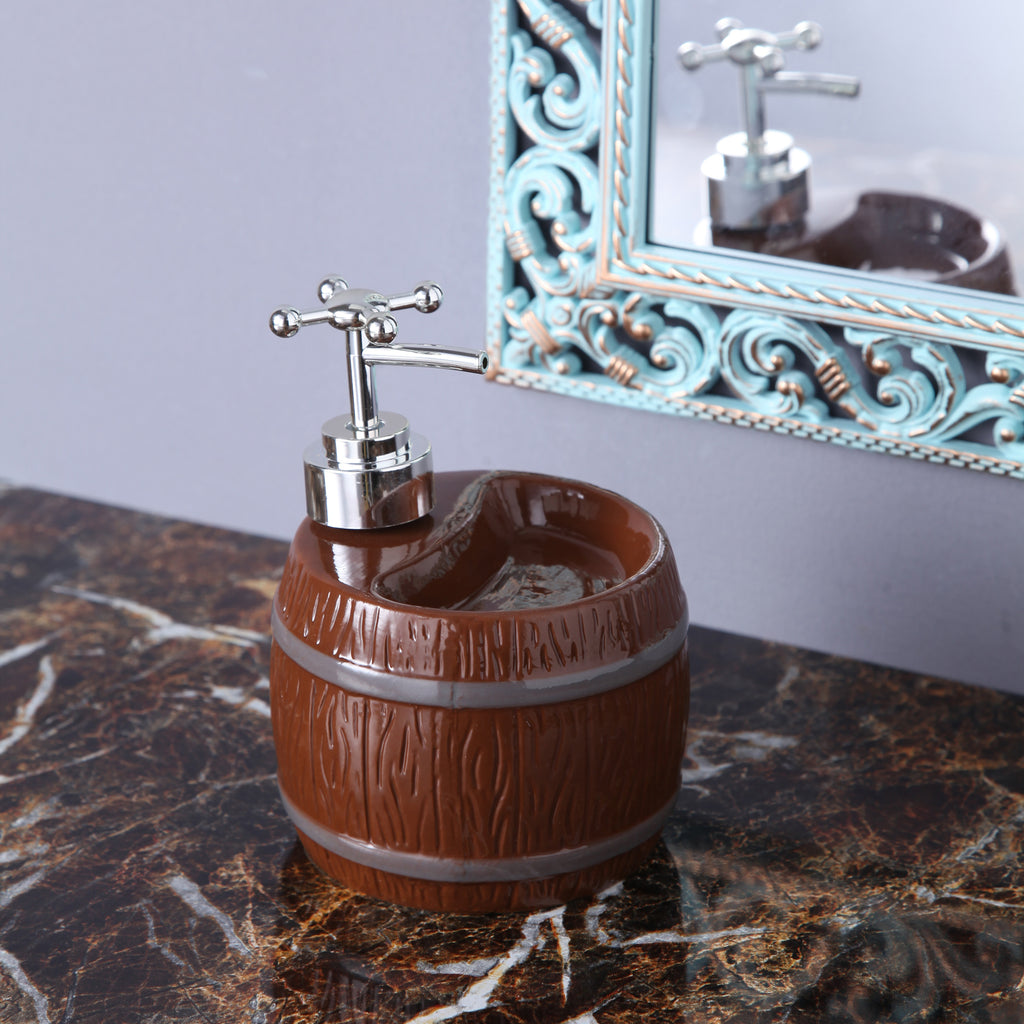 Brown Barrel Soap Dispenser