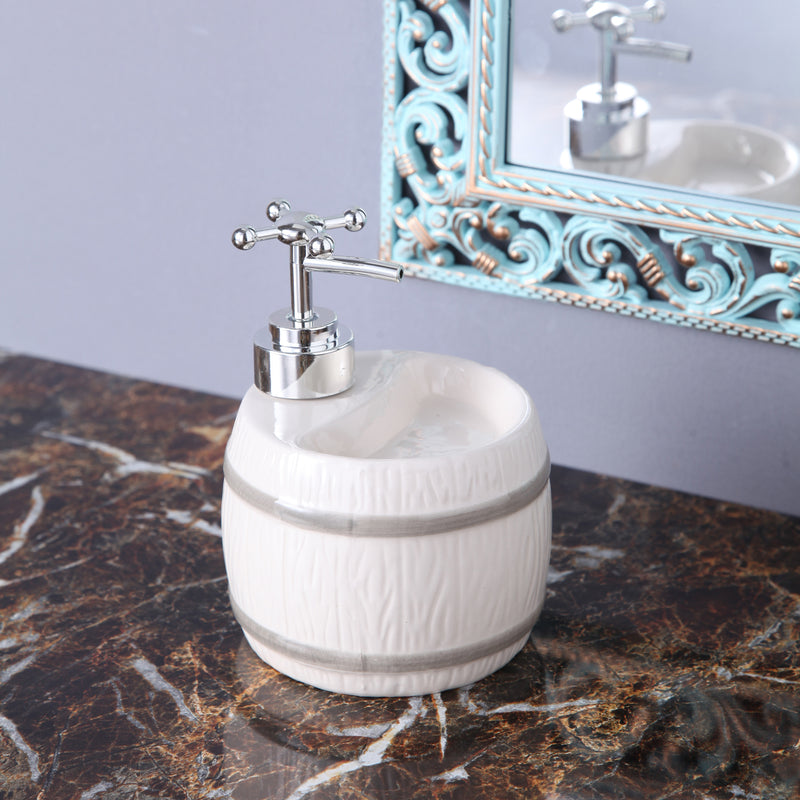 White Barrel Soap Dispenser