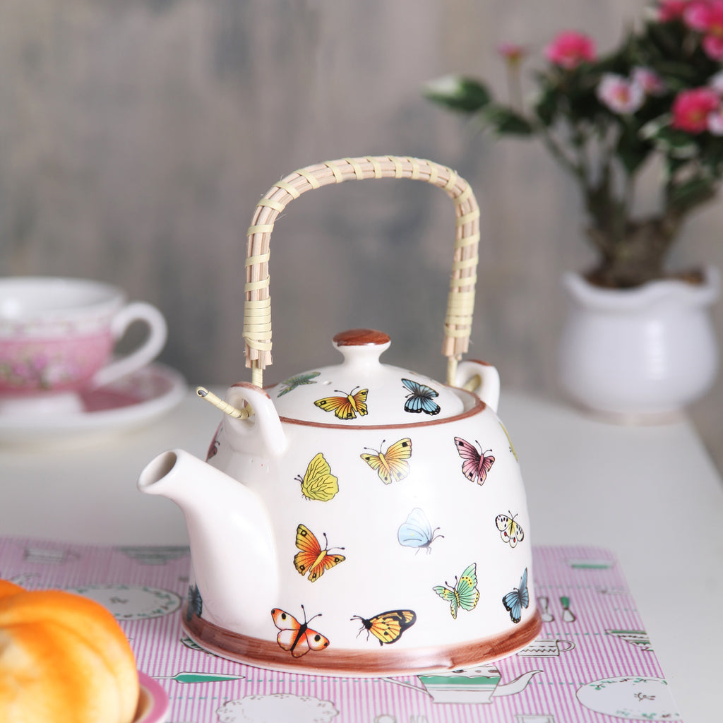 Butterfly Print Ceramic Tea Pot