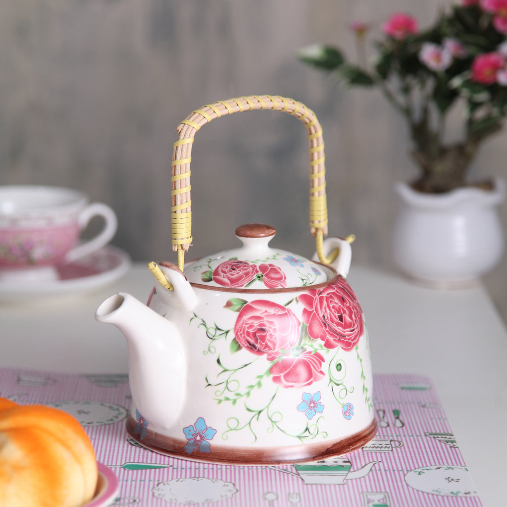 Red Rose Ceramic Tea Pot