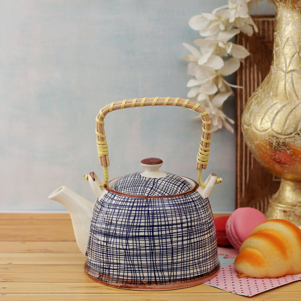 Blue Mesh Ceramic Tea Pot