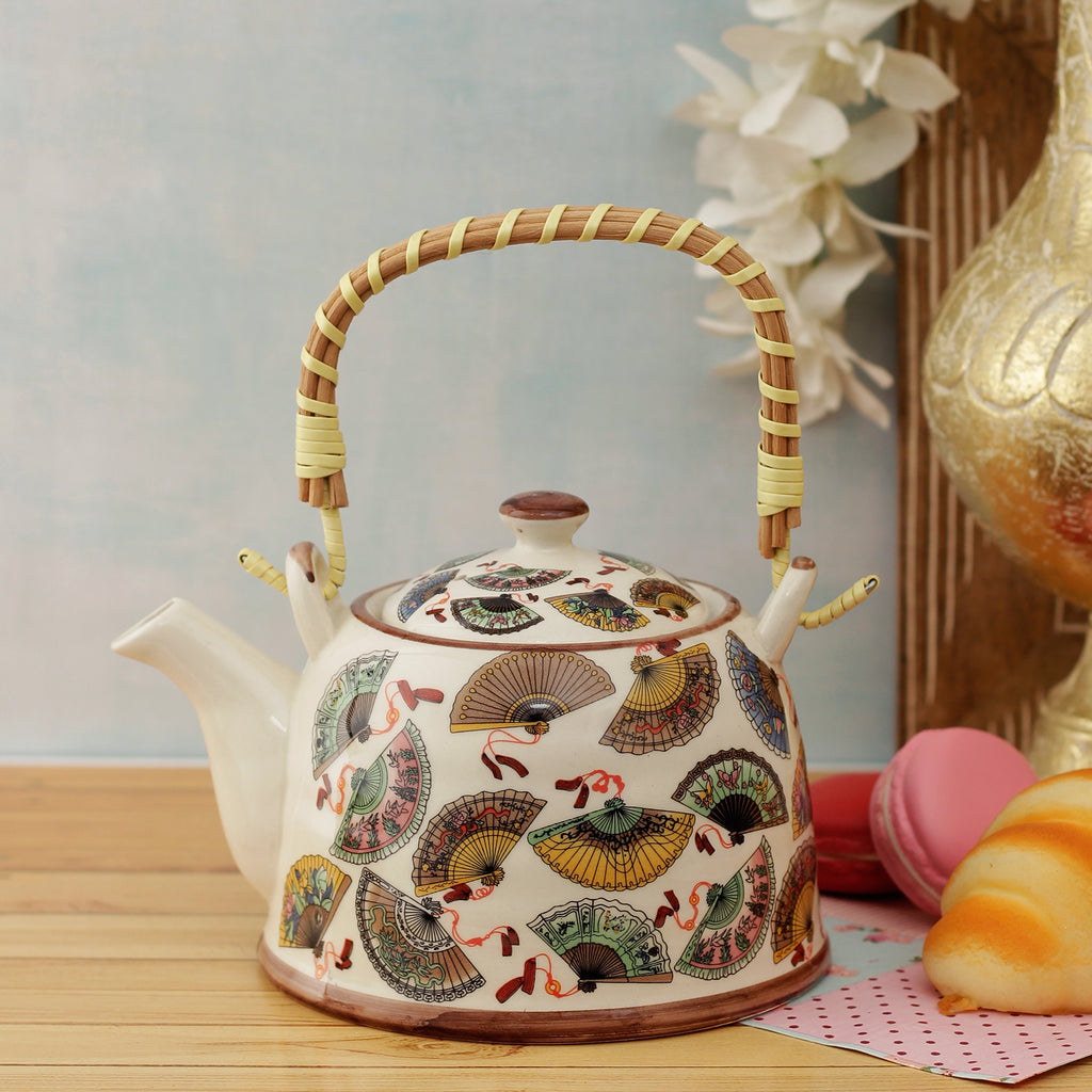 Japanese Fan Ceramic Tea Pot