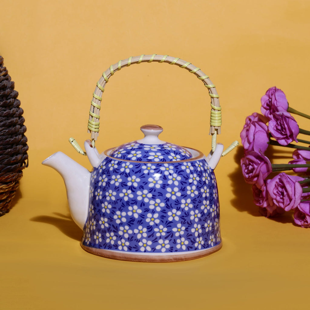 Floral Blue Ceramic Tea Pot