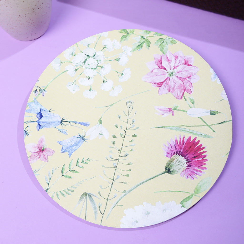 Floral Wooden Trivet - Yellow