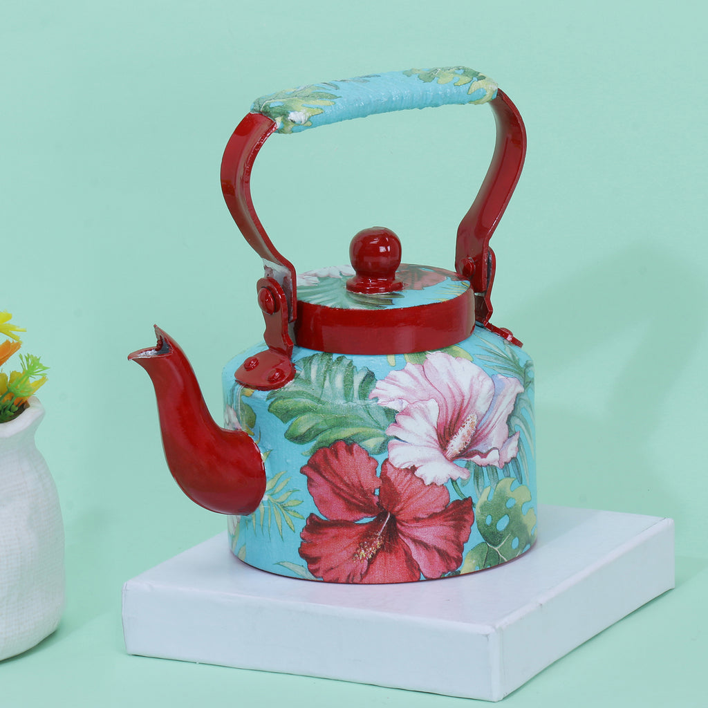 Green & Red Floral Metal Kettle