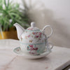 Light Floral Kettle, Teacup & Saucer Set