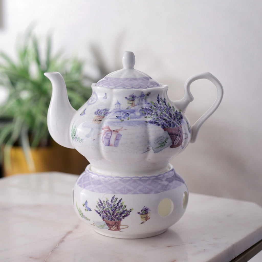 Large Lavender Teapot with Burner Stand