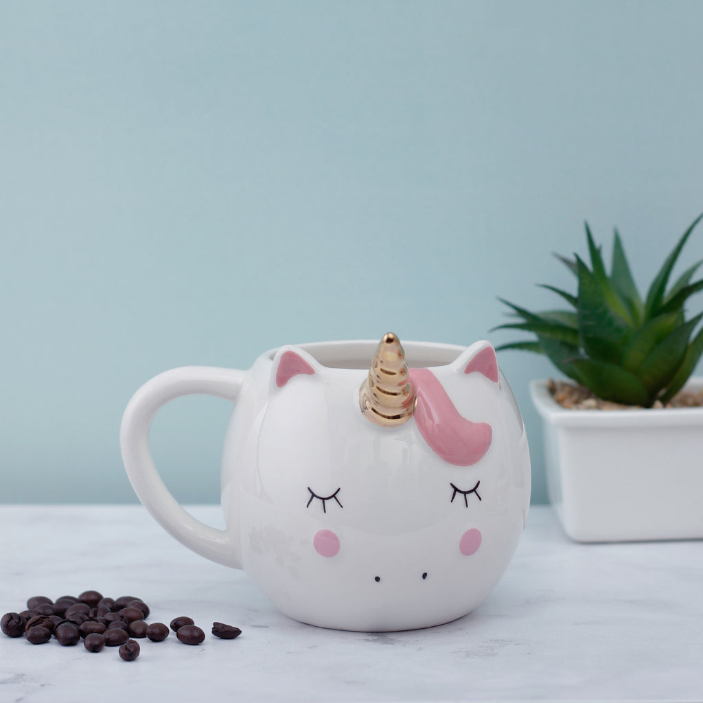 Golden Horned Large Unicorn Mug - White